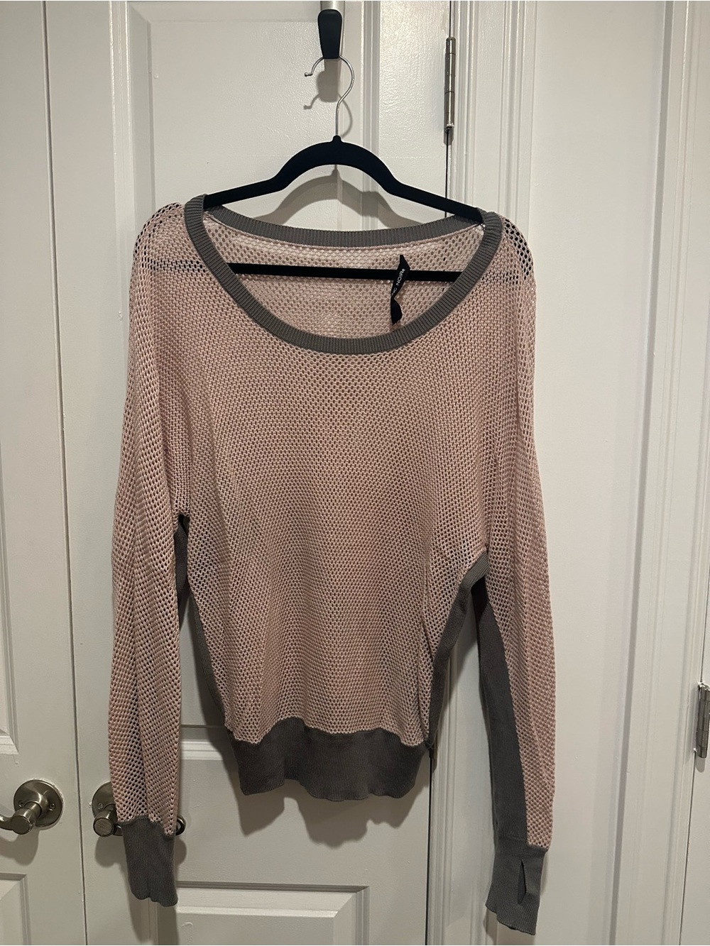 blanc noir Light Pink Mesh Pullover with Gray Trim